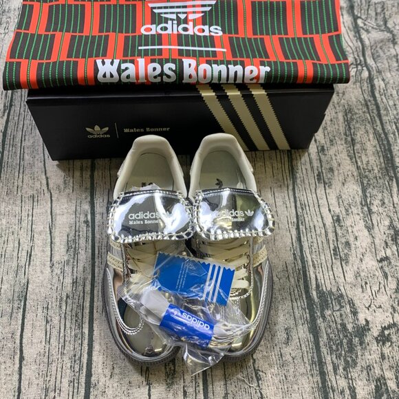 New Adidas Samba x Wales Bonner Silver Metallic Women Sneaker - Picture 3 of 11